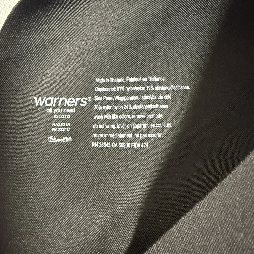 Warner's No Side Effects Wirefree Contour Bra Size 3XL Black RA2231A
